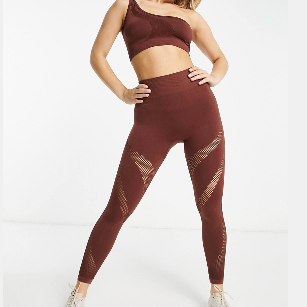 HIIT bralet and leggings in illusion mesh in brown/maroonco-ord set